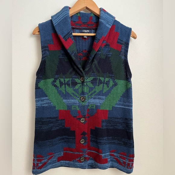 Chaps Women's Aztec Southwestern Knit Multicolor Patterned Sweater Vest - Picture 1 of 9